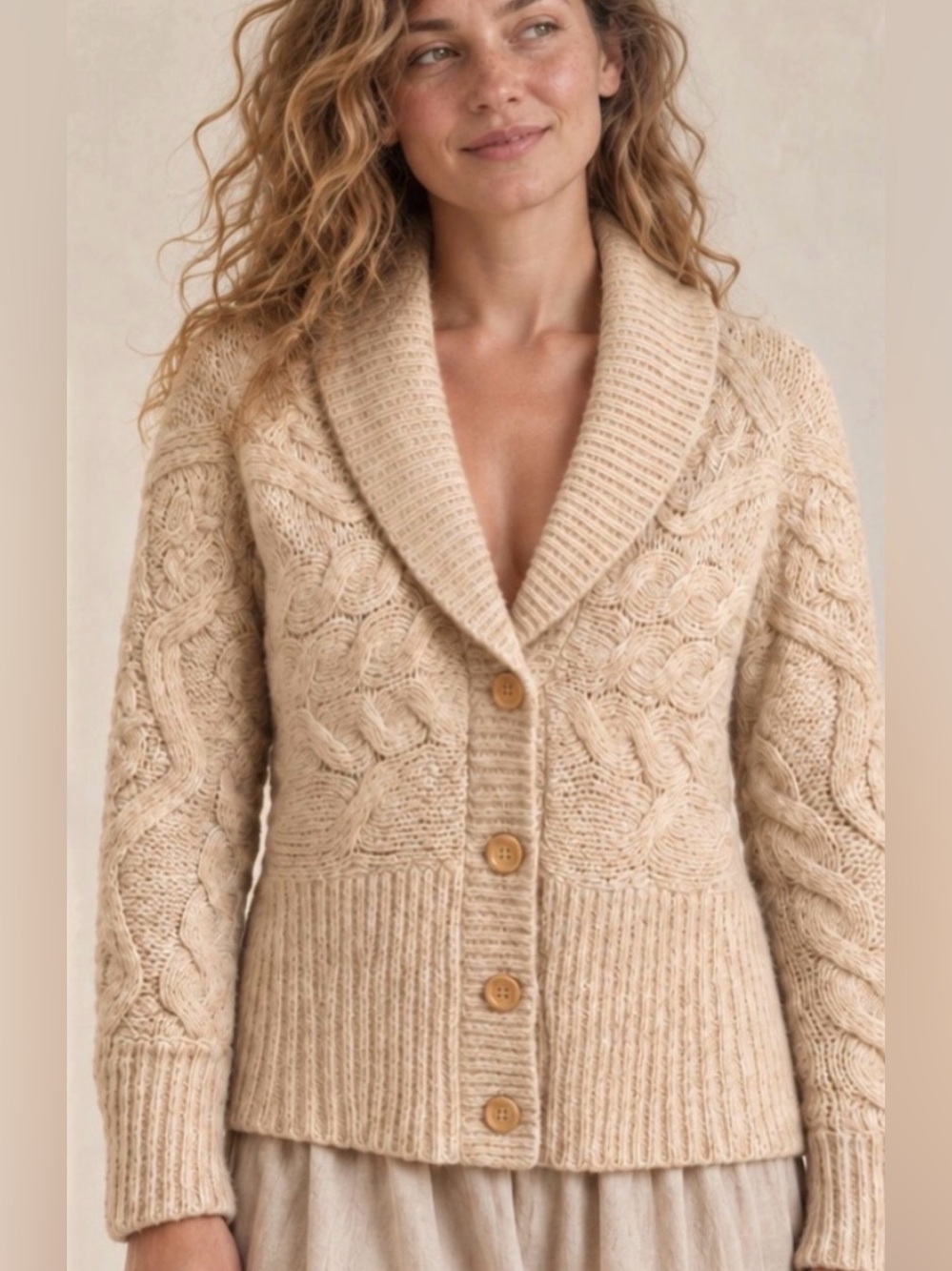GAP Merino Wool Blend Cable Knit Shawl Collar Cardigan Sweater Sz Sm Cottagecore